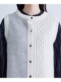 【congés payés】｜2BUY10%OFF・3BUY20%OFF｜【11月ベストセラーブランド内5位】【11月お気に入り登録ブランド内5位】【2way】5Gアラン柄パッチワークベスト 詳細画像 ブラック系その他 11