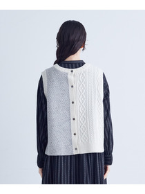 【congés payés】｜2BUY10%OFF・3BUY20%OFF｜【11月ベストセラーブランド内5位】【11月お気に入り登録ブランド内5位】【2way】5Gアラン柄パッチワークベスト 詳細画像 ブラック系その他 16