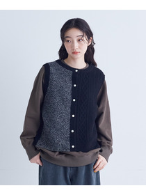 【congés payés】｜2BUY10%OFF・3BUY20%OFF｜【11月ベストセラーブランド内5位】【11月お気に入り登録ブランド内5位】【2way】5Gアラン柄パッチワークベスト 詳細画像 ブラック系その他 20