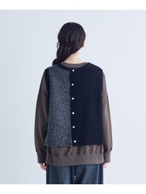 【congés payés】｜2BUY10%OFF・3BUY20%OFF｜【11月ベストセラーブランド内5位】【11月お気に入り登録ブランド内5位】【2way】5Gアラン柄パッチワークベスト 詳細画像 ブラック系その他 28