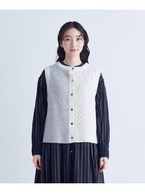 【congés payés】｜2BUY10%OFF・3BUY20%OFF｜【11月ベストセラーブランド内5位】【11月お気に入り登録ブランド内5位】【2way】5Gアラン柄パッチワークベスト 詳細画像 ブラック系その他 5