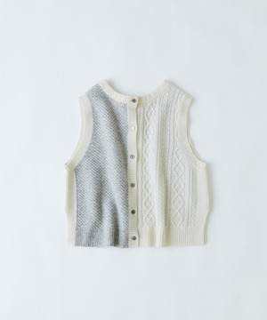 【congés payés】｜2BUY10%OFF・3BUY20%OFF｜【11月ベストセラーブランド内5位】【11月お気に入り登録ブランド内5位】【2way】5Gアラン柄パッチワークベスト 詳細画像 ホワイト系その他 1