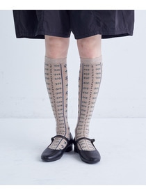 【congés payés】｜2BUY10%OFF・3BUY20%OFF｜ボタニカル柄ハイソックス 詳細画像 ブラウン系その他 1