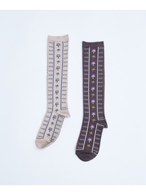【congés payés】｜2BUY10%OFF・3BUY20%OFF｜ボタニカル柄ハイソックス 詳細画像 ブラウン系その他 5