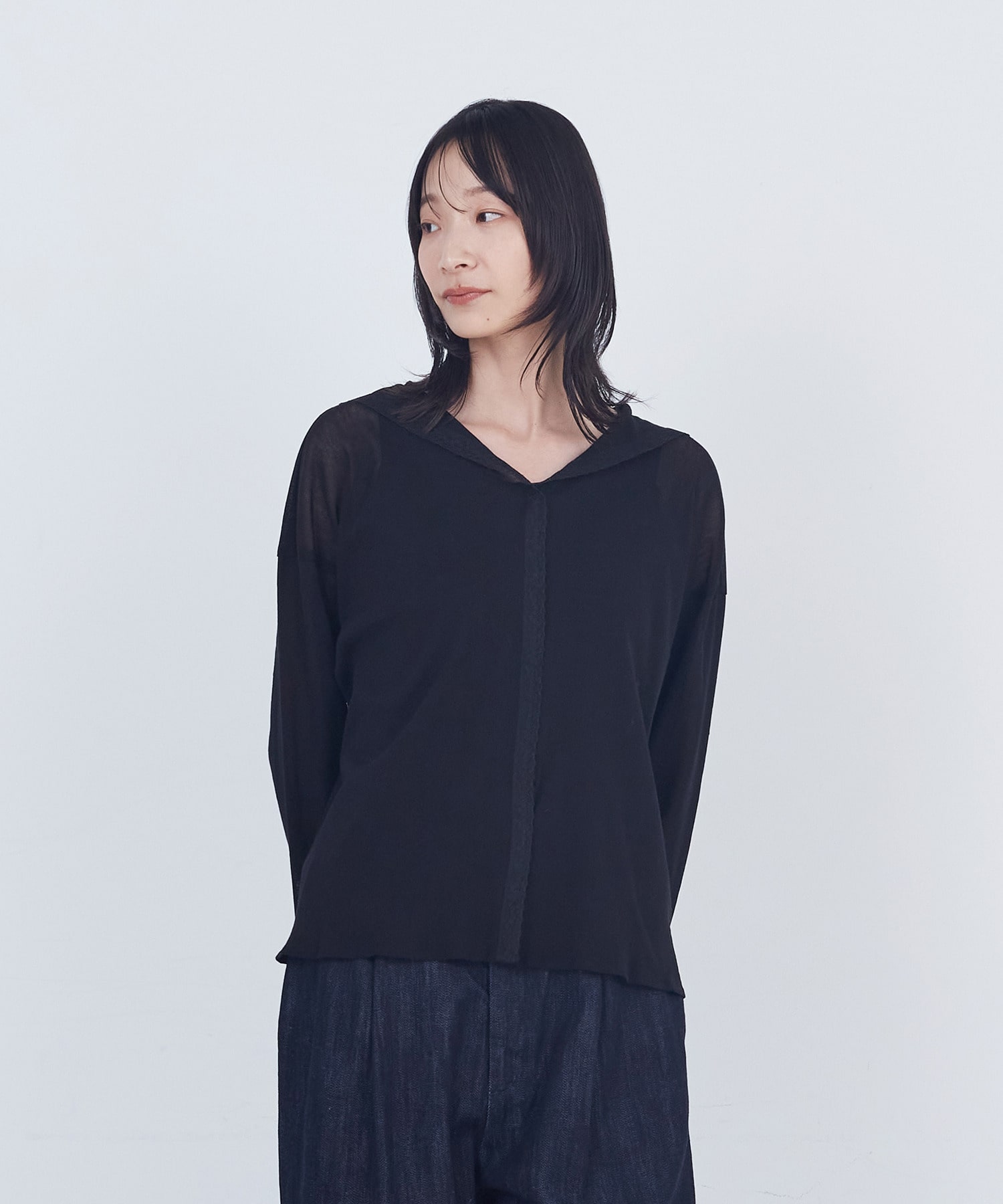 【ADIEU TRISTESSE】コットンチュールセーラーカラーブラウス 詳細画像 ブラック 1