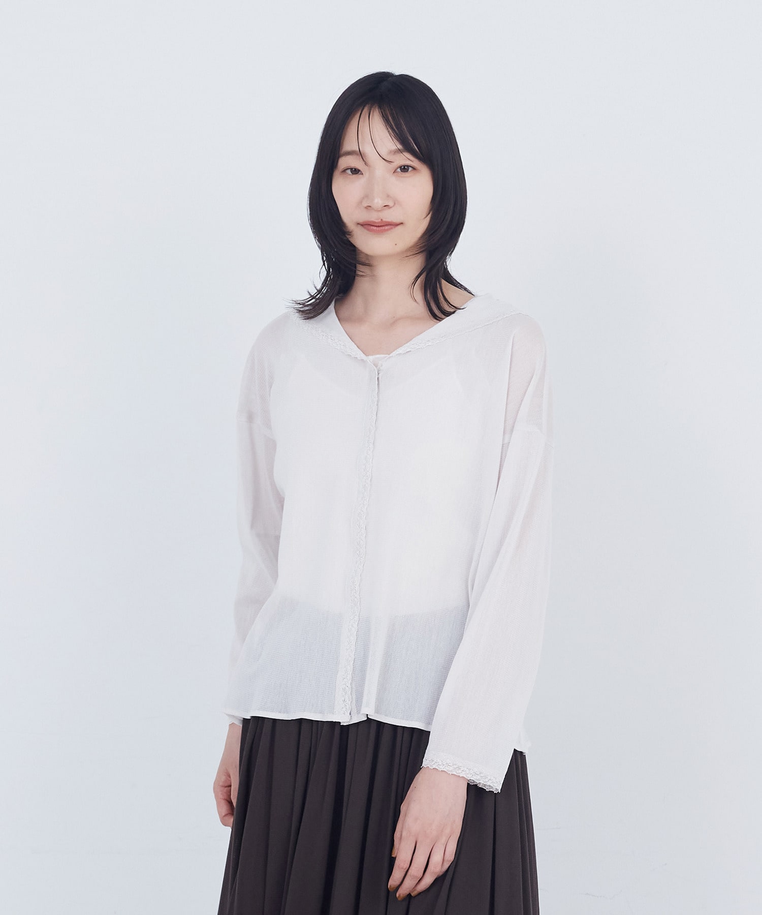 【ADIEU TRISTESSE】コットンチュールセーラーカラーブラウス 詳細画像 グレイッシュベージュ 1