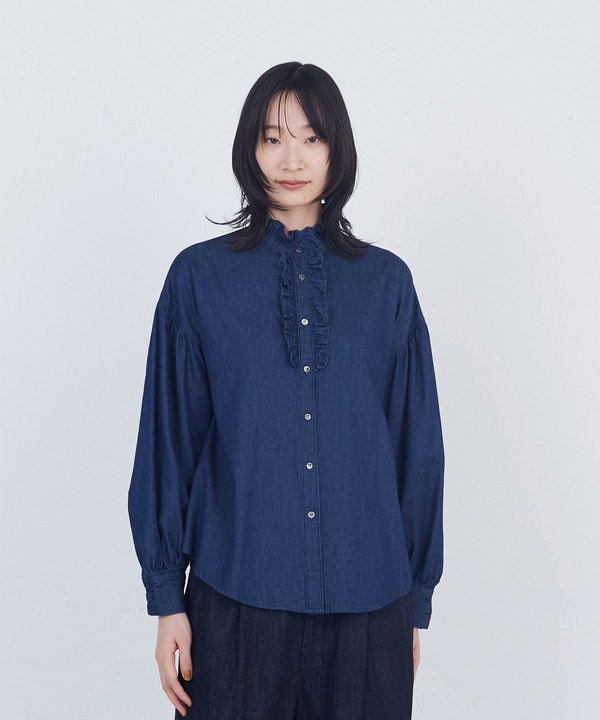 デニムフリルブラウス 詳細画像 インディゴブルー 1