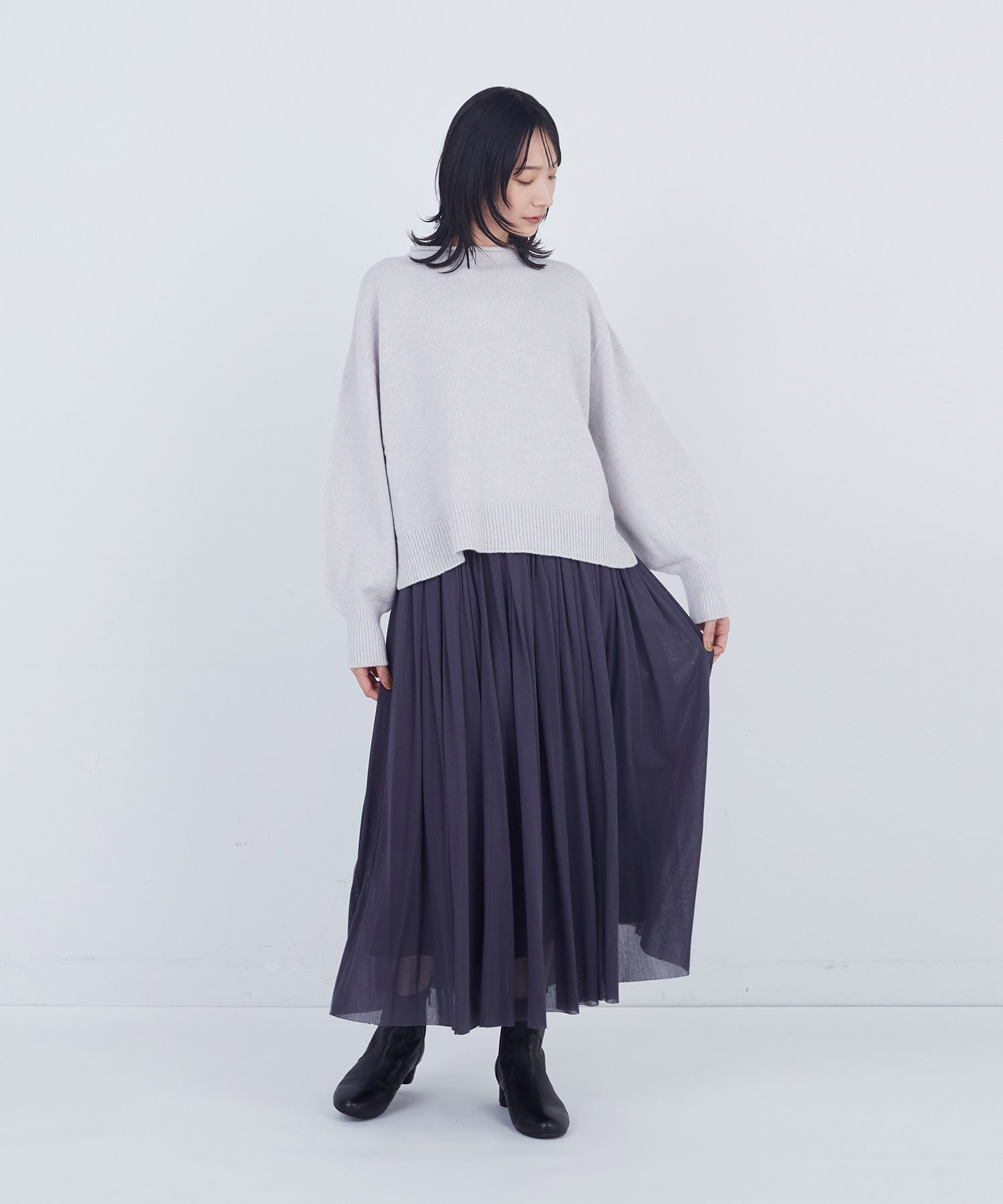 【ADIEU TRISTESSE】ロールカラーパフスリーブニット 詳細画像 グリーン系その他 12