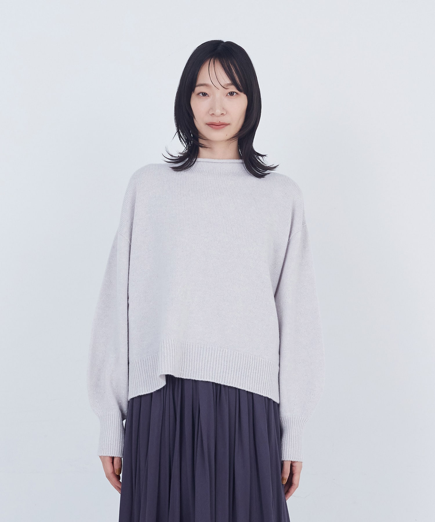 【ADIEU TRISTESSE】ロールカラーパフスリーブニット 詳細画像 ライトグレー 1