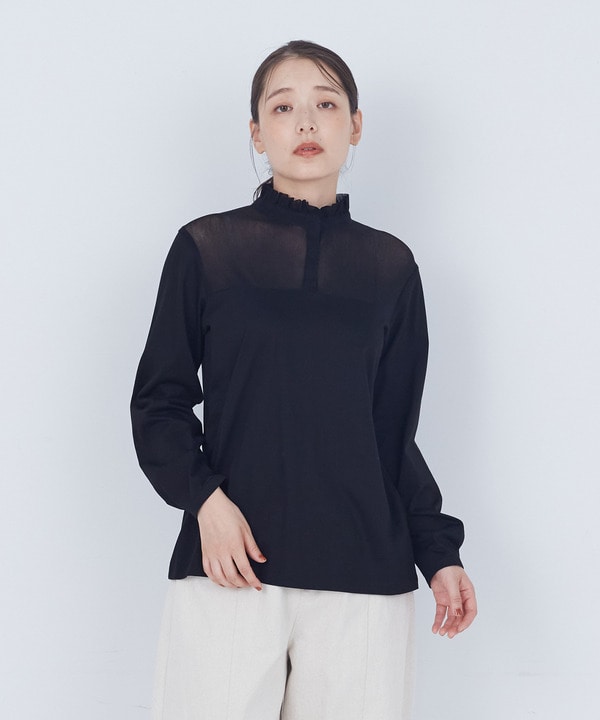 綿チュール×カットソーブラウス 詳細画像 ブラック 1