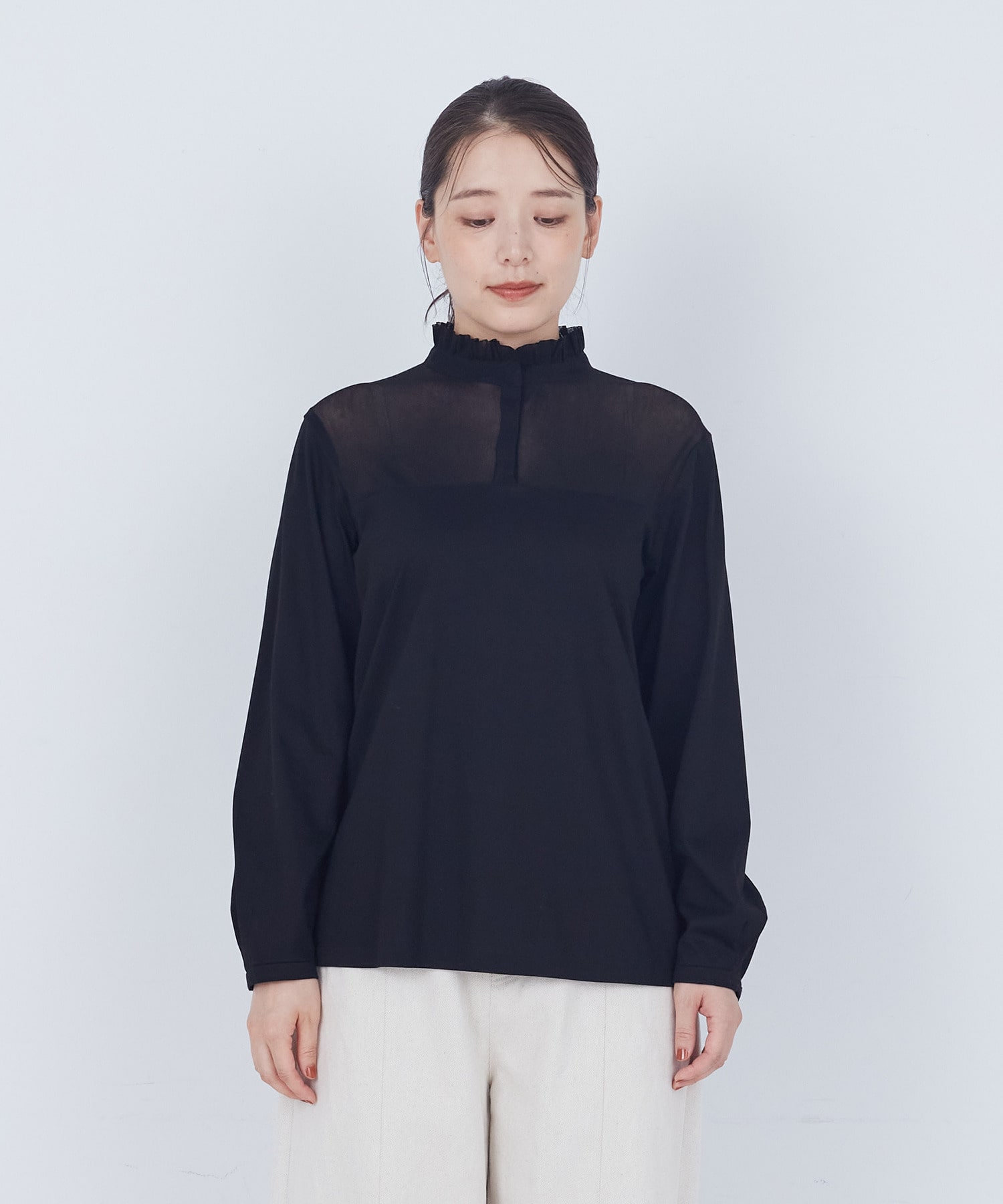 【ADIEU TRISTESSE】綿チュール×カットソーブラウス 詳細画像 ブラック 12