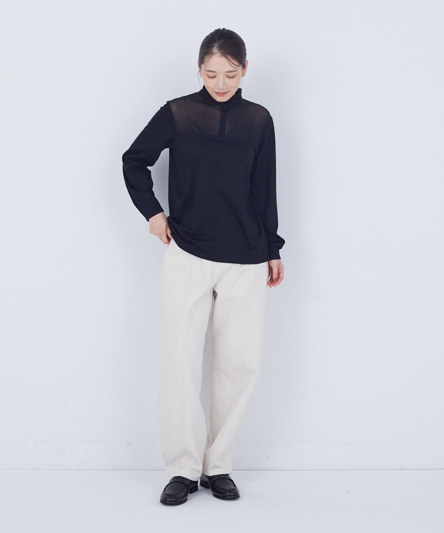 【ADIEU TRISTESSE】綿チュール×カットソーブラウス 詳細画像 ブラック 8