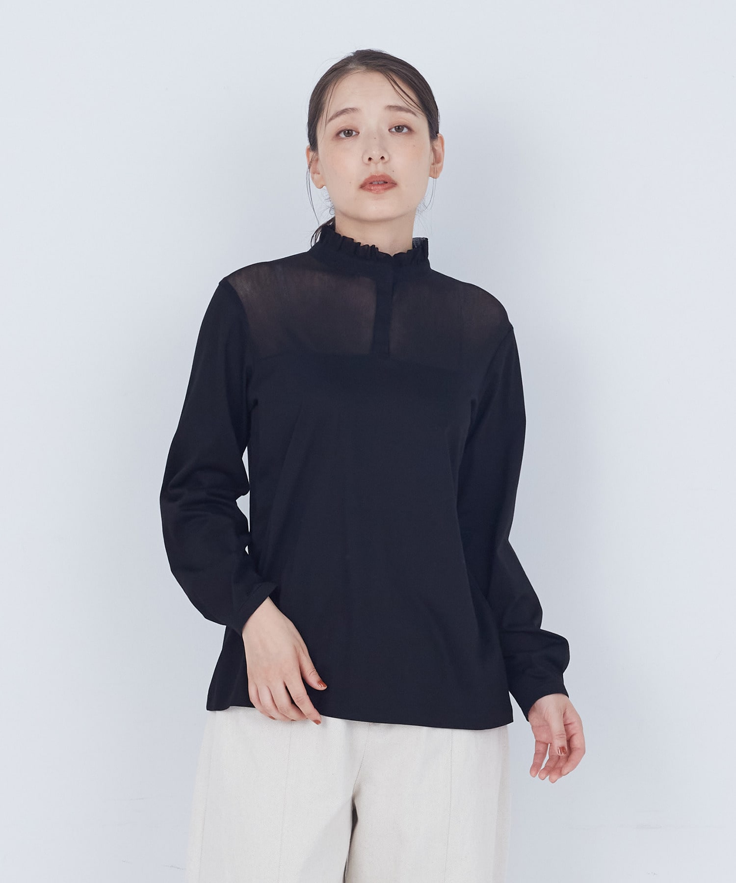 【ADIEU TRISTESSE】綿チュール×カットソーブラウス 詳細画像 ブラック 1