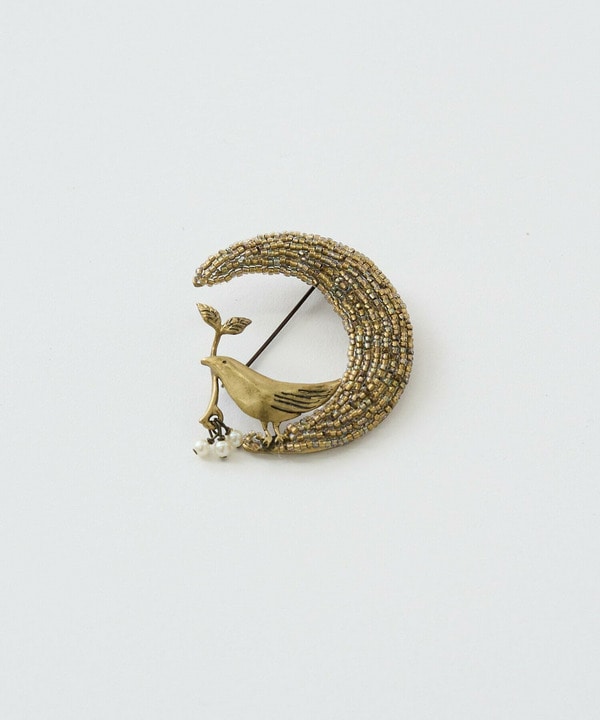 【クリスマスマルシェ】月とトリブローチ 詳細画像 ベージュ 2