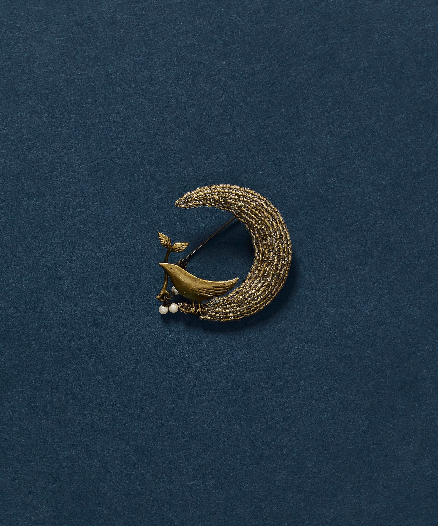 【ADIEU TRISTESSE】【クリスマスマルシェ】月とトリブローチ 詳細画像 ベージュ 1