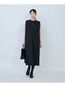 【LOISIR】ウール混ギャバスリーブレスワンピース 詳細画像 ブラック 1