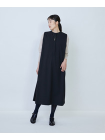 【LOISIR】ウール混ギャバスリーブレスワンピース 詳細画像 ブラック 2