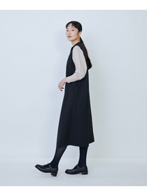 【LOISIR】ウール混ギャバスリーブレスワンピース 詳細画像 ブラック 3