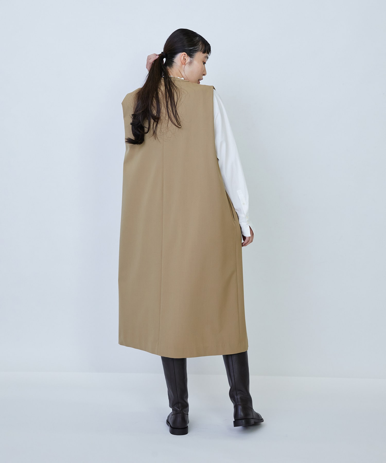 【LOISIR】ウール混ギャバスリーブレスワンピース 詳細画像 ブラック 11