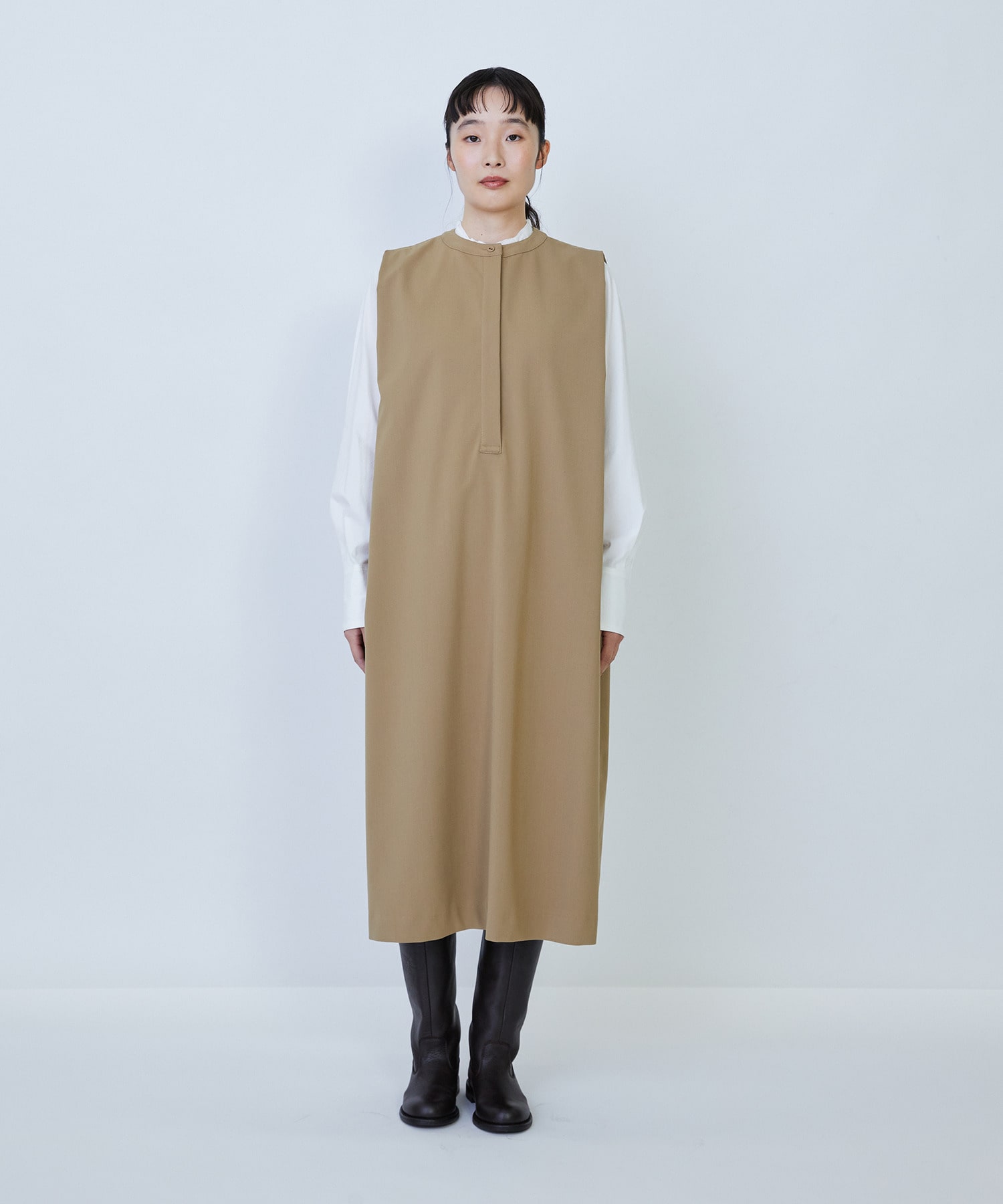 【LOISIR】ウール混ギャバスリーブレスワンピース 詳細画像 ブラック 12