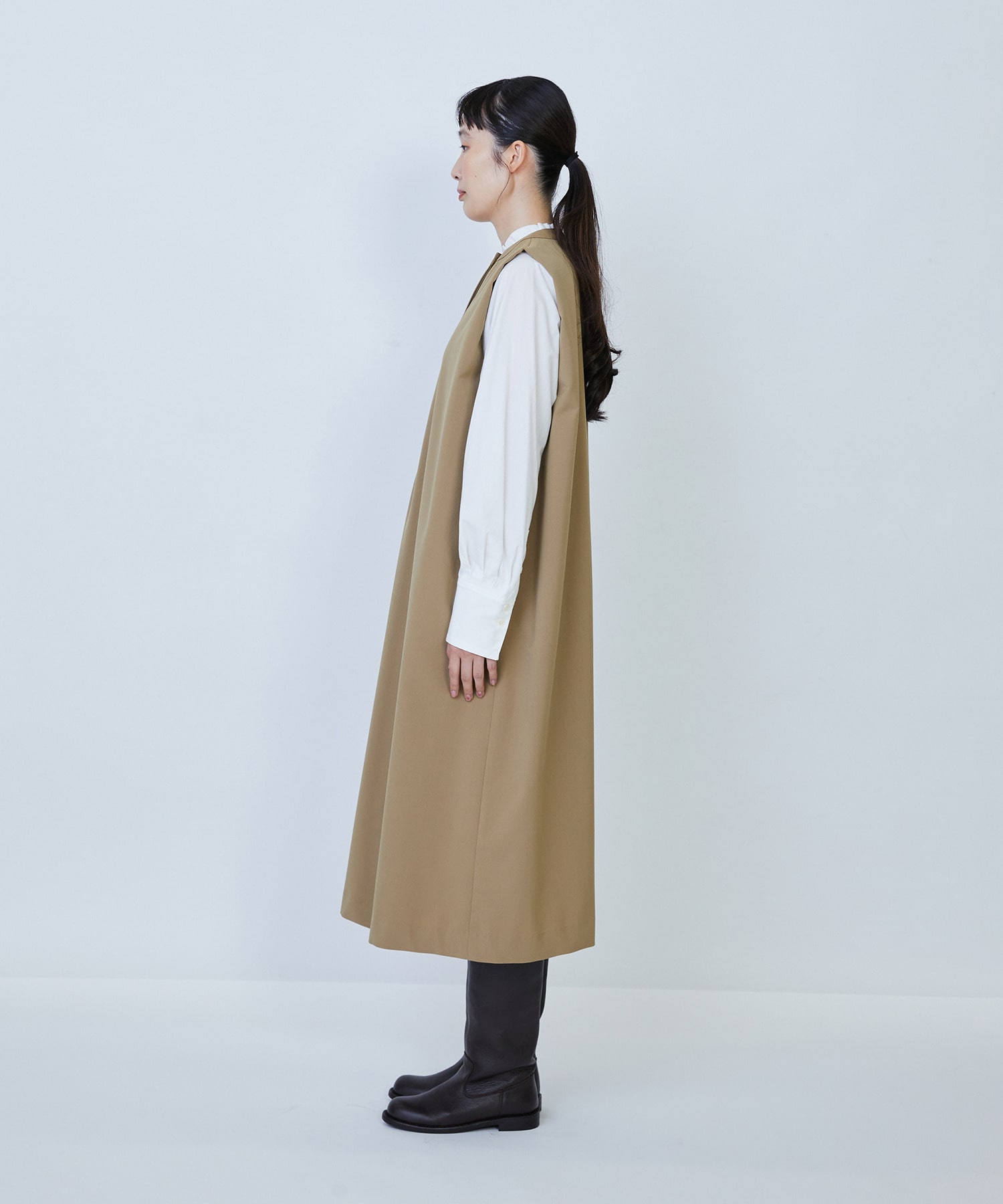 【LOISIR】ウール混ギャバスリーブレスワンピース 詳細画像 ブラック 13