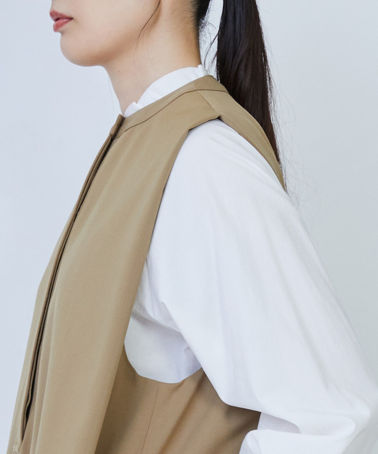 【LOISIR】ウール混ギャバスリーブレスワンピース 詳細画像 ブラック 18