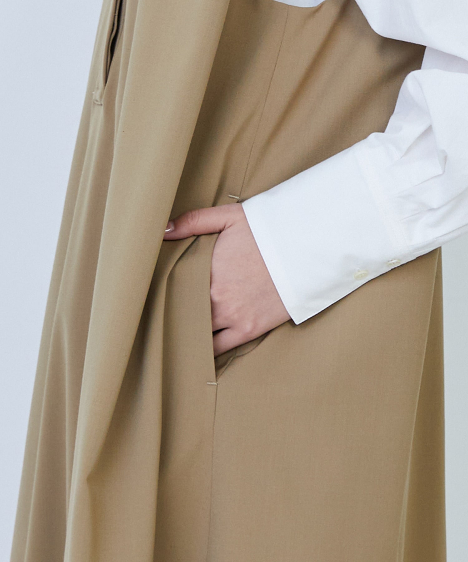 【LOISIR】ウール混ギャバスリーブレスワンピース 詳細画像 ブラック 19