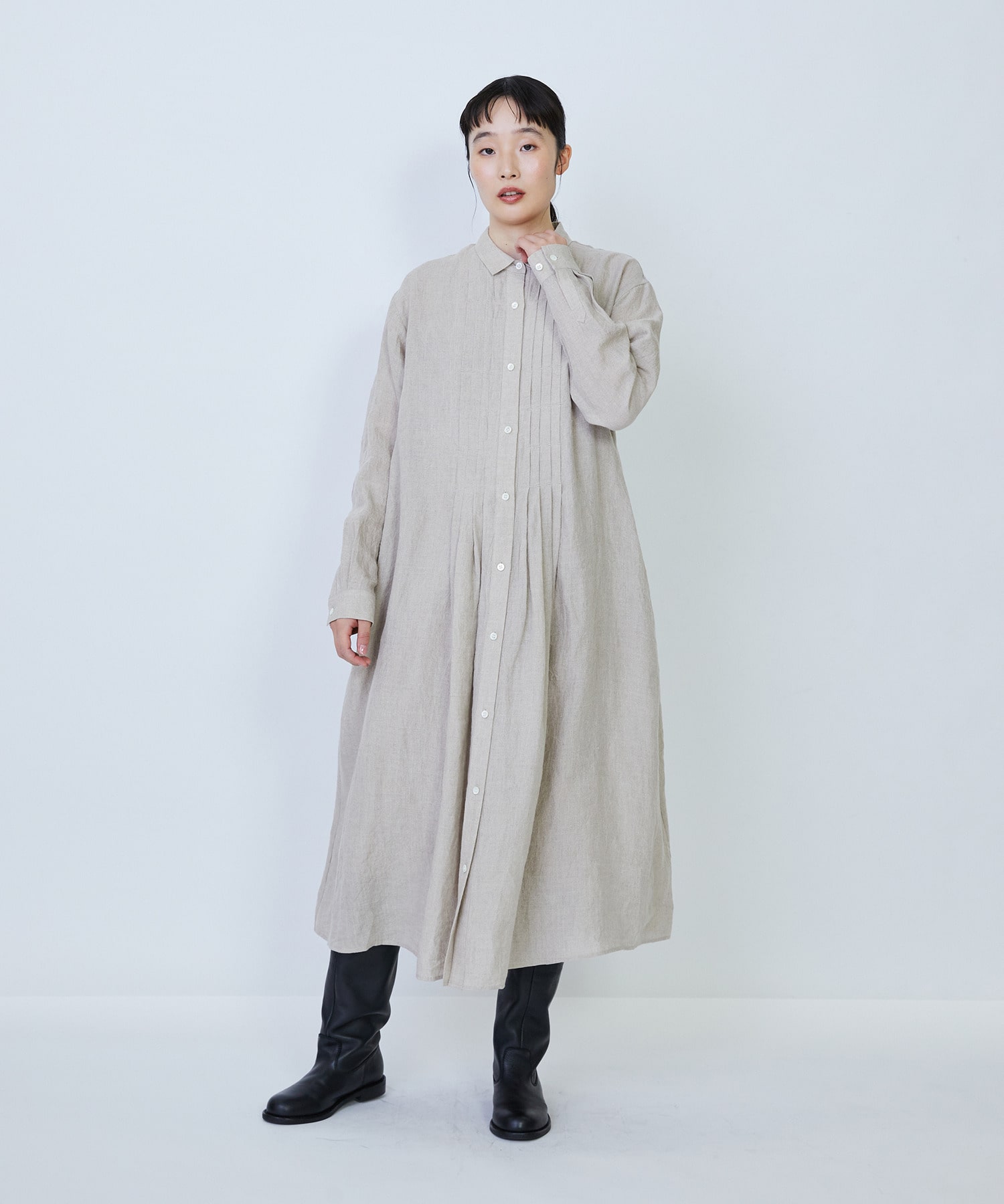 【LOISIR】グランジリネンシャツワンピース 詳細画像 キナリ 1