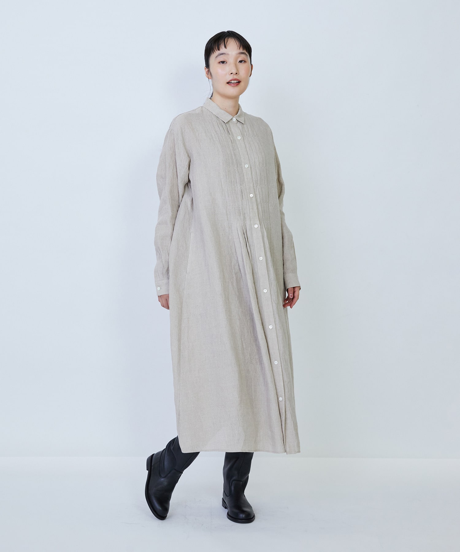 【LOISIR】グランジリネンシャツワンピース 詳細画像 キナリ 1