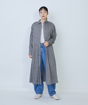 【LOISIR】リネンコットンヤクローンシャツワンピース 詳細画像 グレー 1