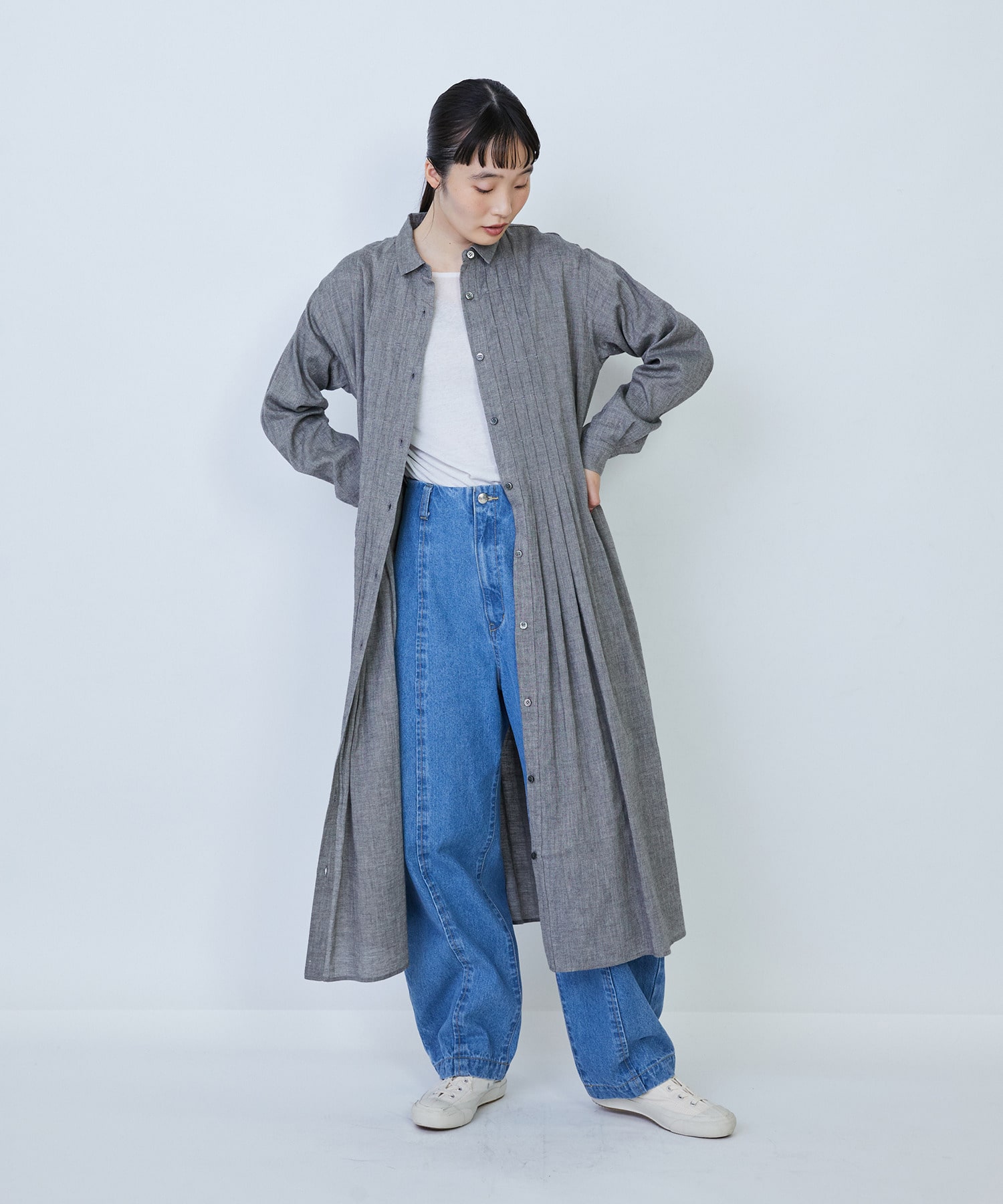 【LOISIR】リネンコットンヤクローンシャツワンピース 詳細画像 グレー 1