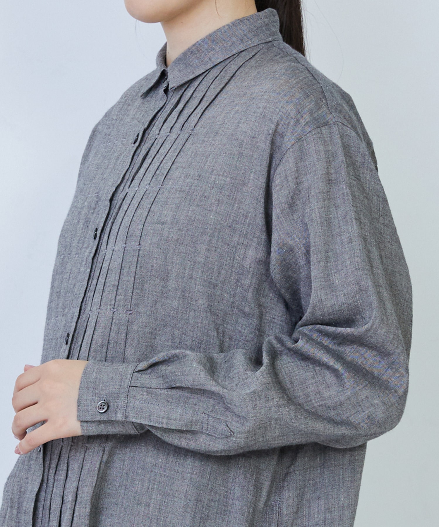 【LOISIR】リネンコットンヤクローンシャツワンピース 詳細画像 グレー 10