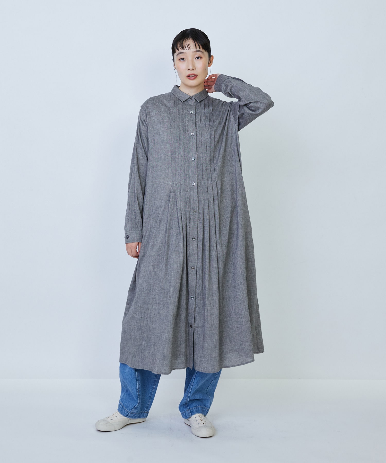【LOISIR】リネンコットンヤクローンシャツワンピース 詳細画像 グレー 2