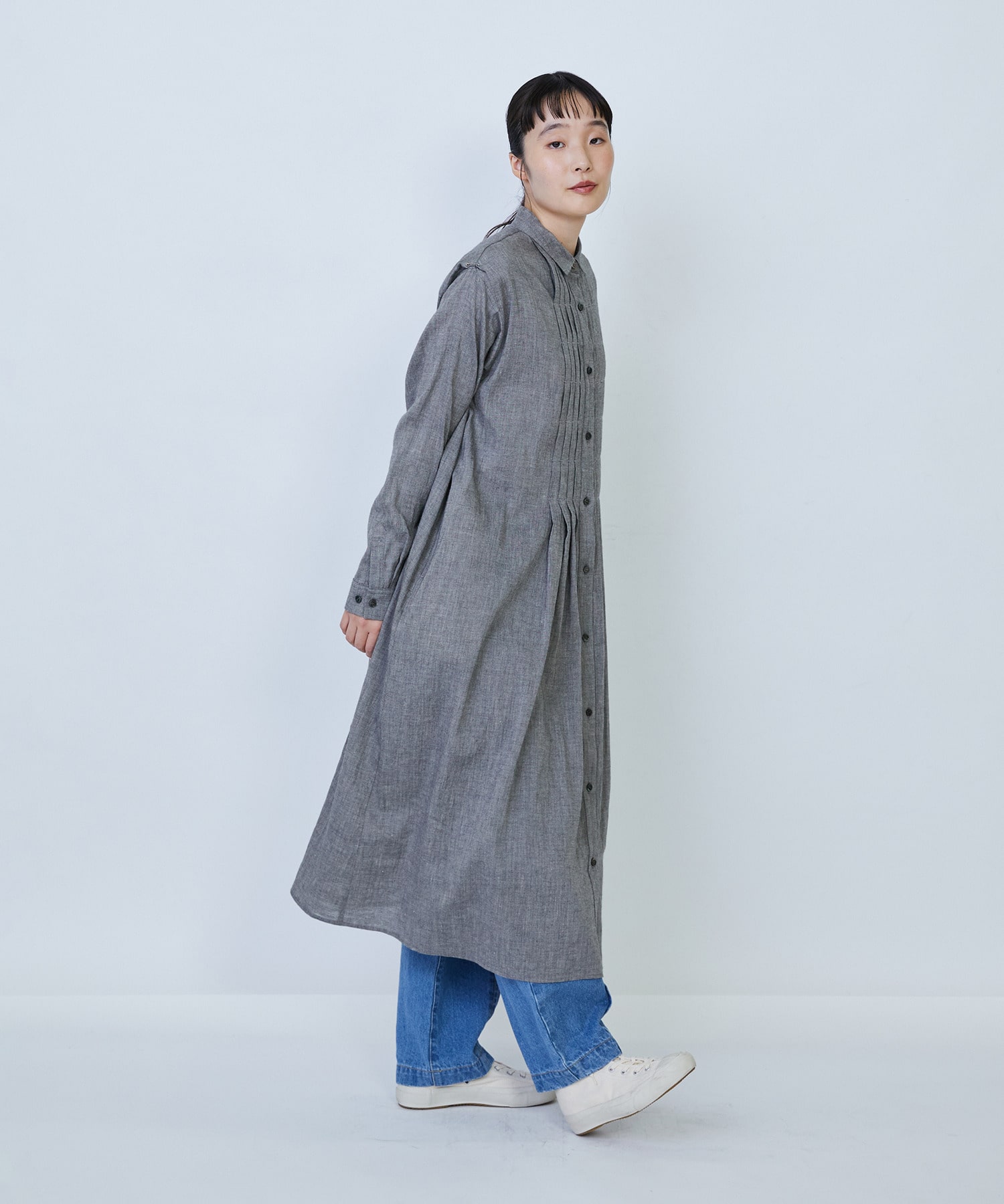 【LOISIR】リネンコットンヤクローンシャツワンピース 詳細画像 グレー 3