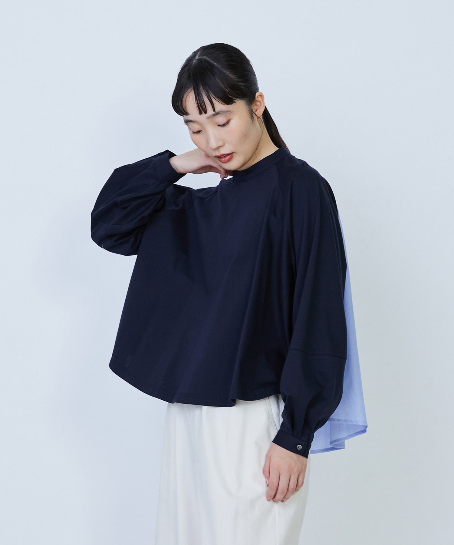 【LOISIR】コットンポンチコンビネーションブラウス 詳細画像 ブルー系その他 1