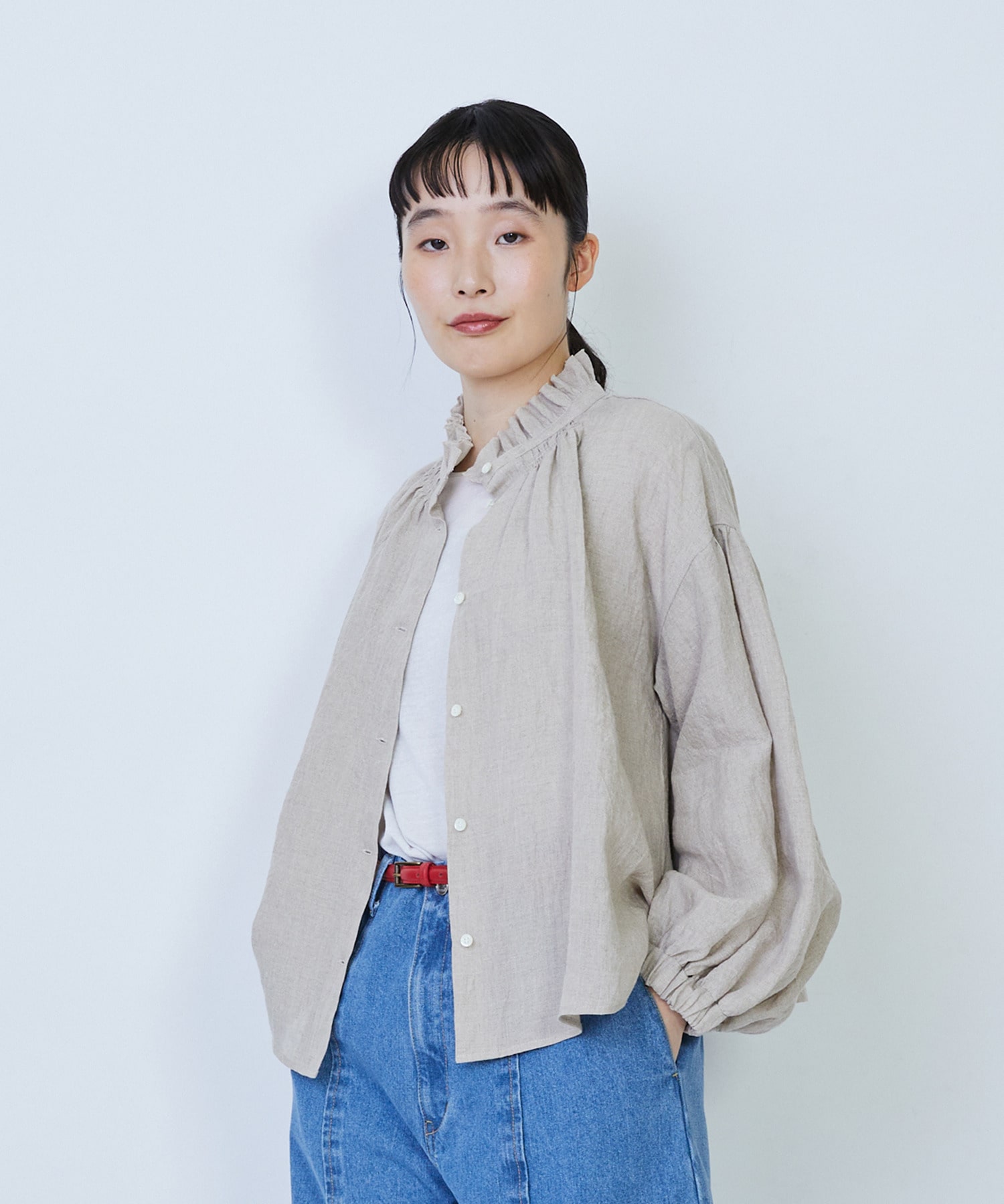 【LOISIR】グランジリネンフリルカラーブラウス 詳細画像 キナリ 1