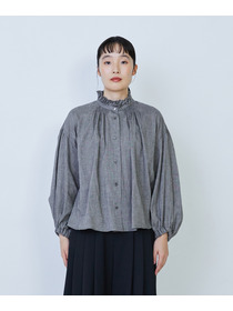 【LOISIR】リネンコットンヤクローンフリルカラーブラウス 詳細画像 グレー 4