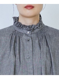 【LOISIR】リネンコットンヤクローンフリルカラーブラウス 詳細画像 グレー 7