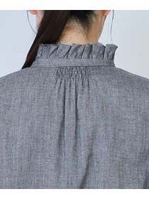 【LOISIR】リネンコットンヤクローンフリルカラーブラウス 詳細画像 グレー 8