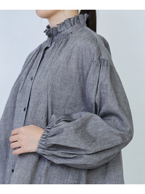 【LOISIR】リネンコットンヤクローンフリルカラーブラウス 詳細画像 グレー 9