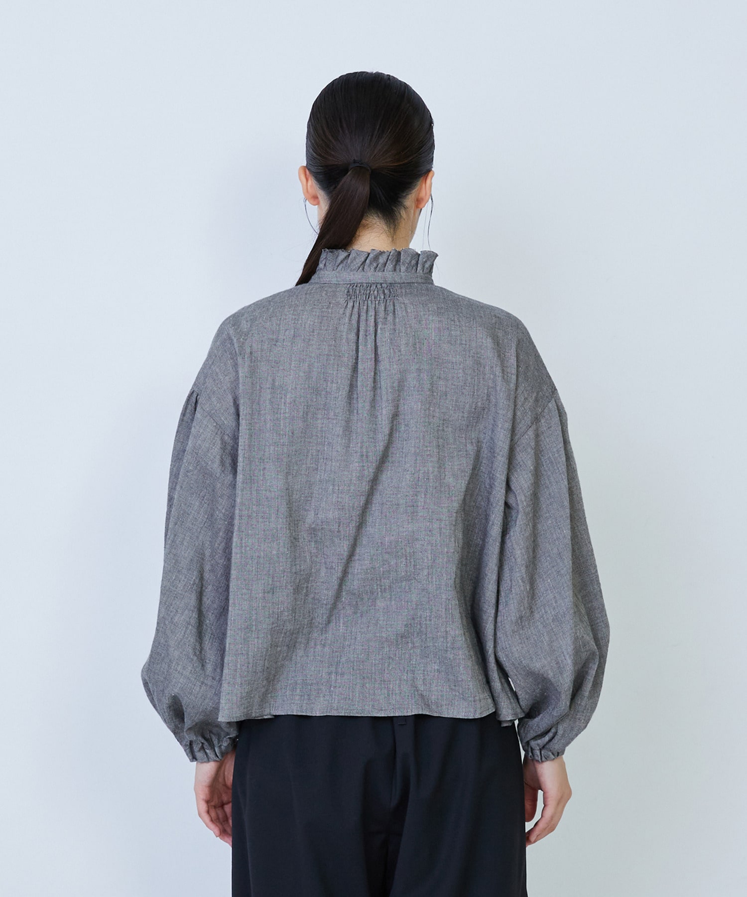 【LOISIR】リネンコットンヤクローンフリルカラーブラウス 詳細画像 グレー 6
