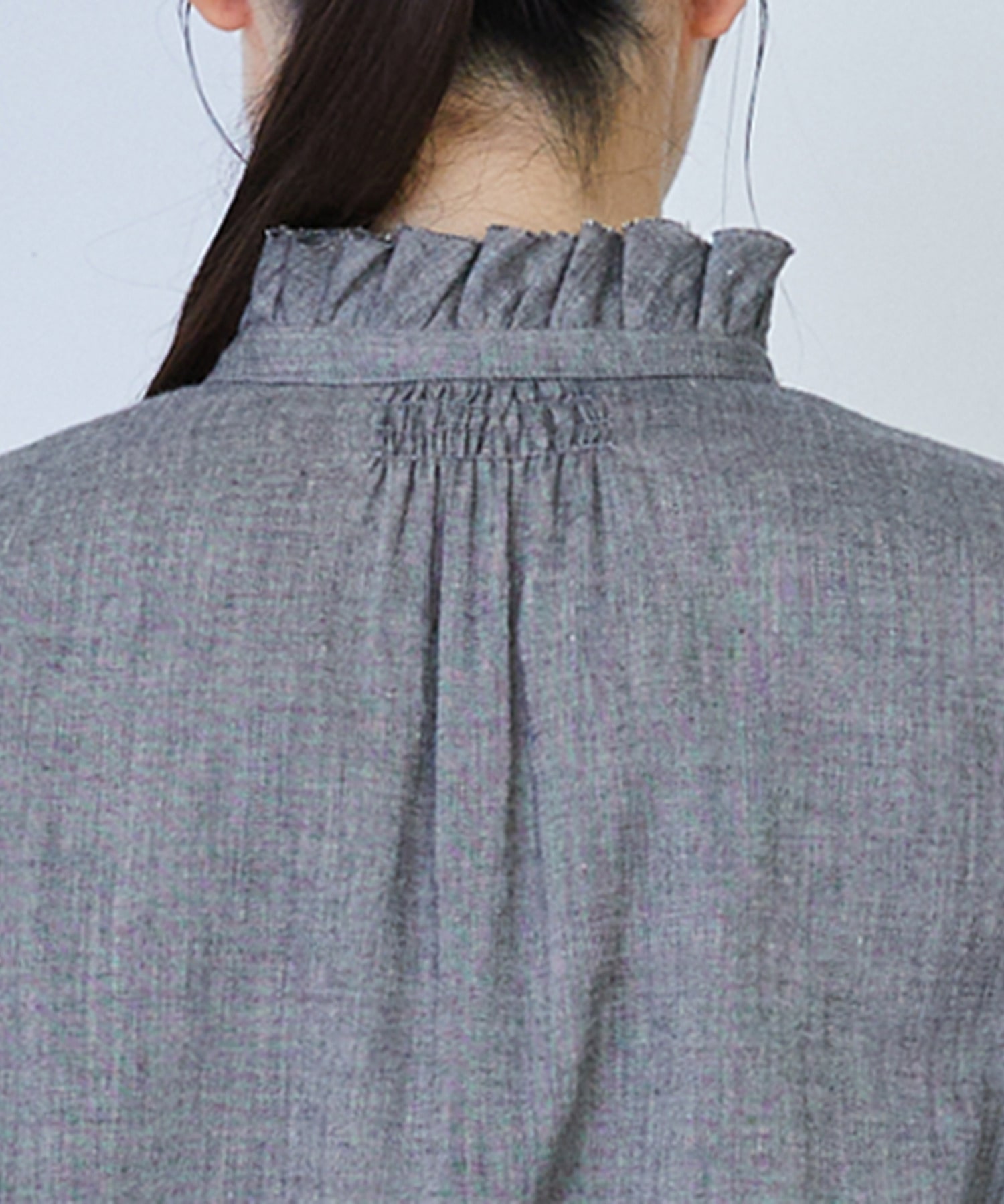 【LOISIR】リネンコットンヤクローンフリルカラーブラウス 詳細画像 グレー 8