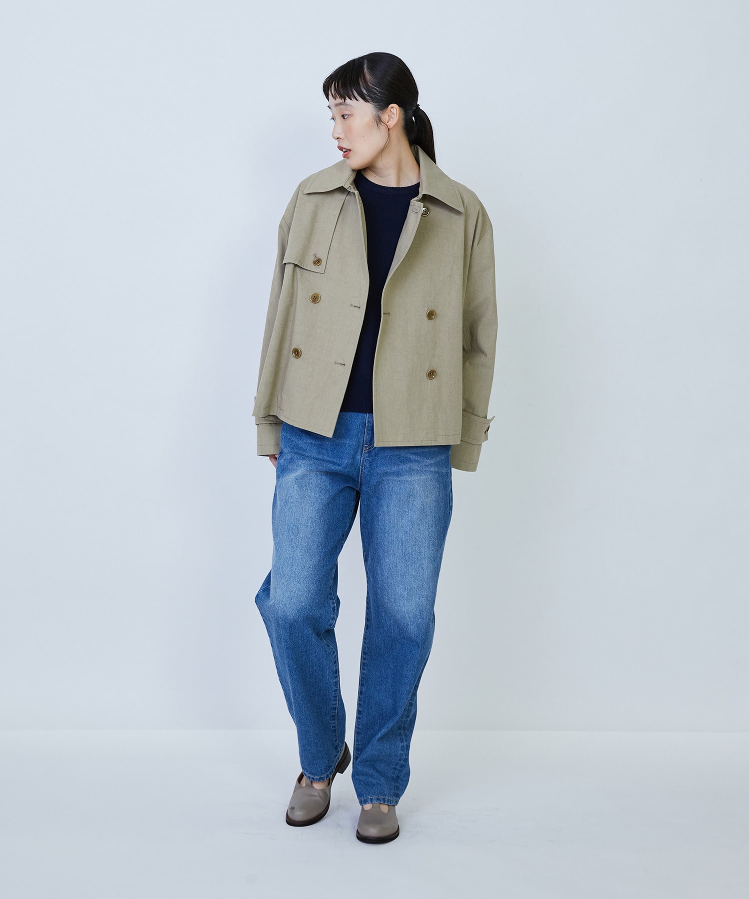 【LOISIR】グランジコットンポプリンショートトレンチ 詳細画像 ホワイト 1