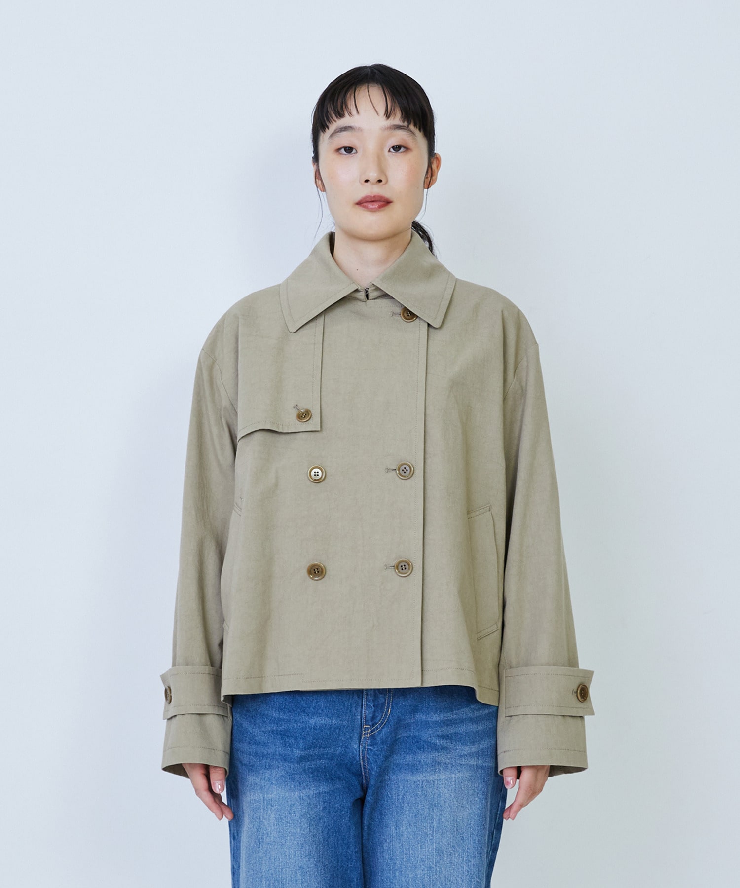 【LOISIR】グランジコットンポプリンショートトレンチ 詳細画像 ホワイト 5