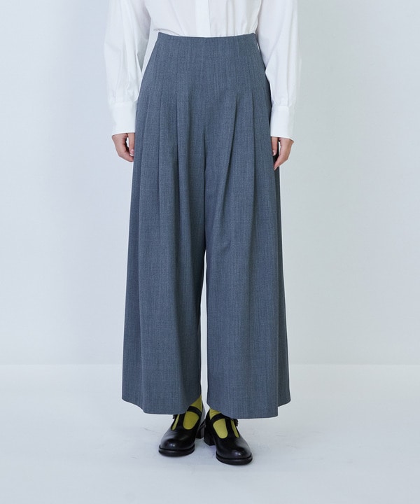 【LOISIR】ウール混ギャバワイドパンツ