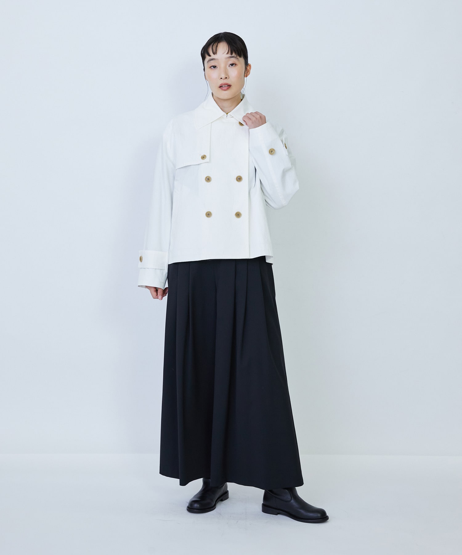 【LOISIR】ウール混ギャバワイドパンツ 詳細画像 ブラック 10