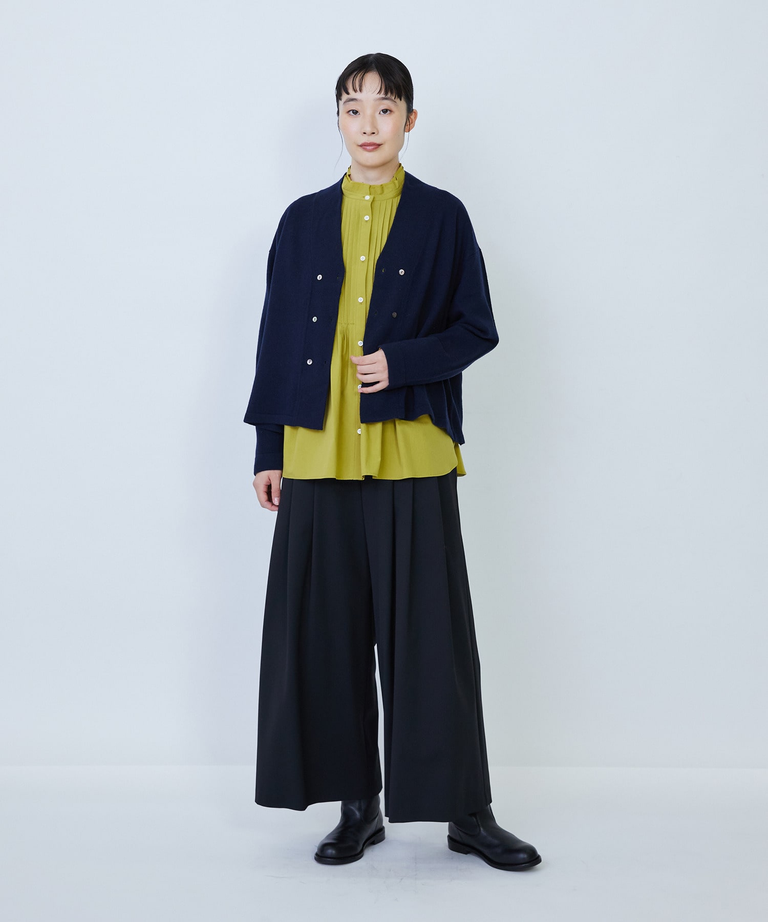 【LOISIR】ウール混ギャバワイドパンツ 詳細画像 ブラック 11