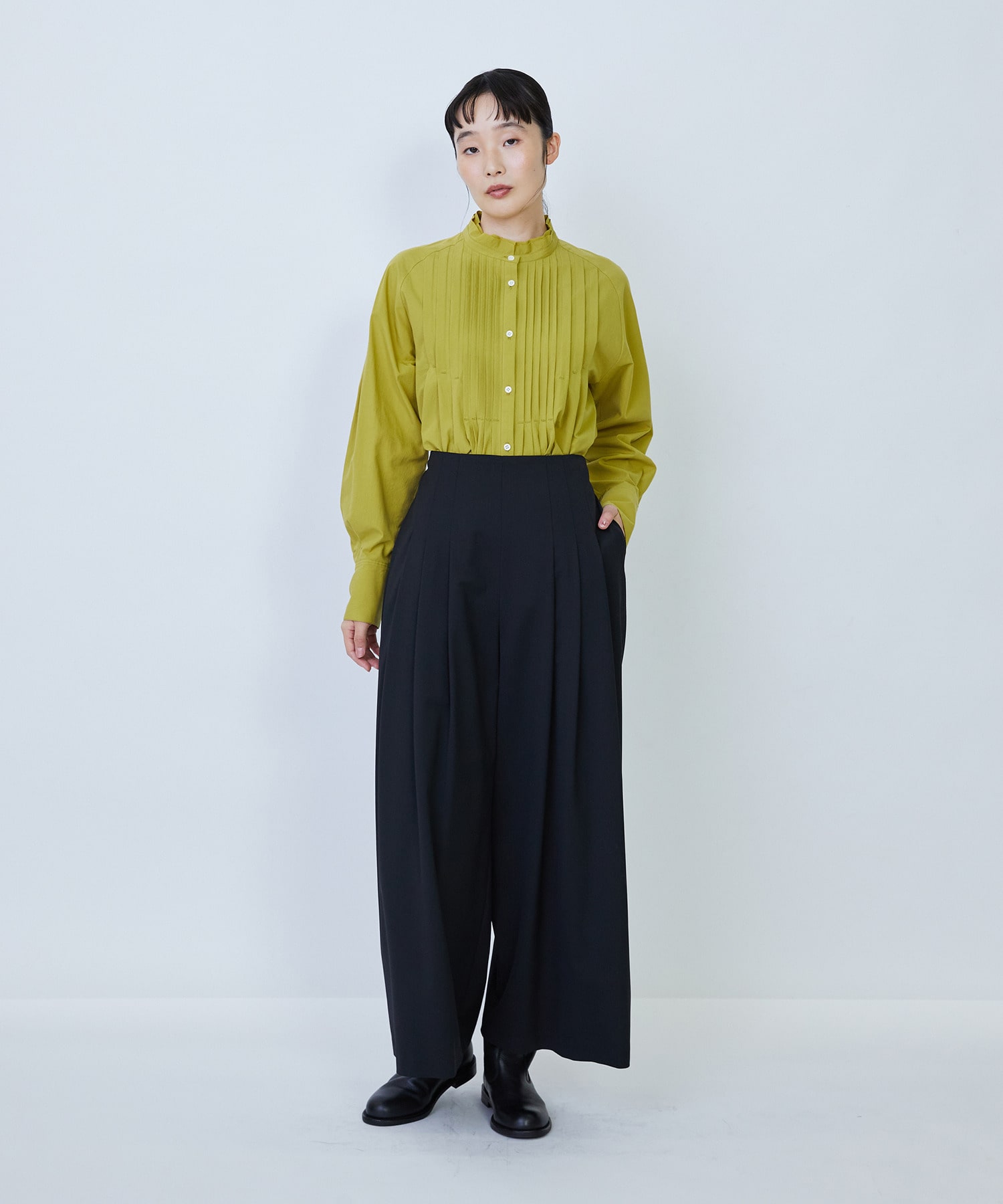 【LOISIR】ウール混ギャバワイドパンツ 詳細画像 ブラック 12