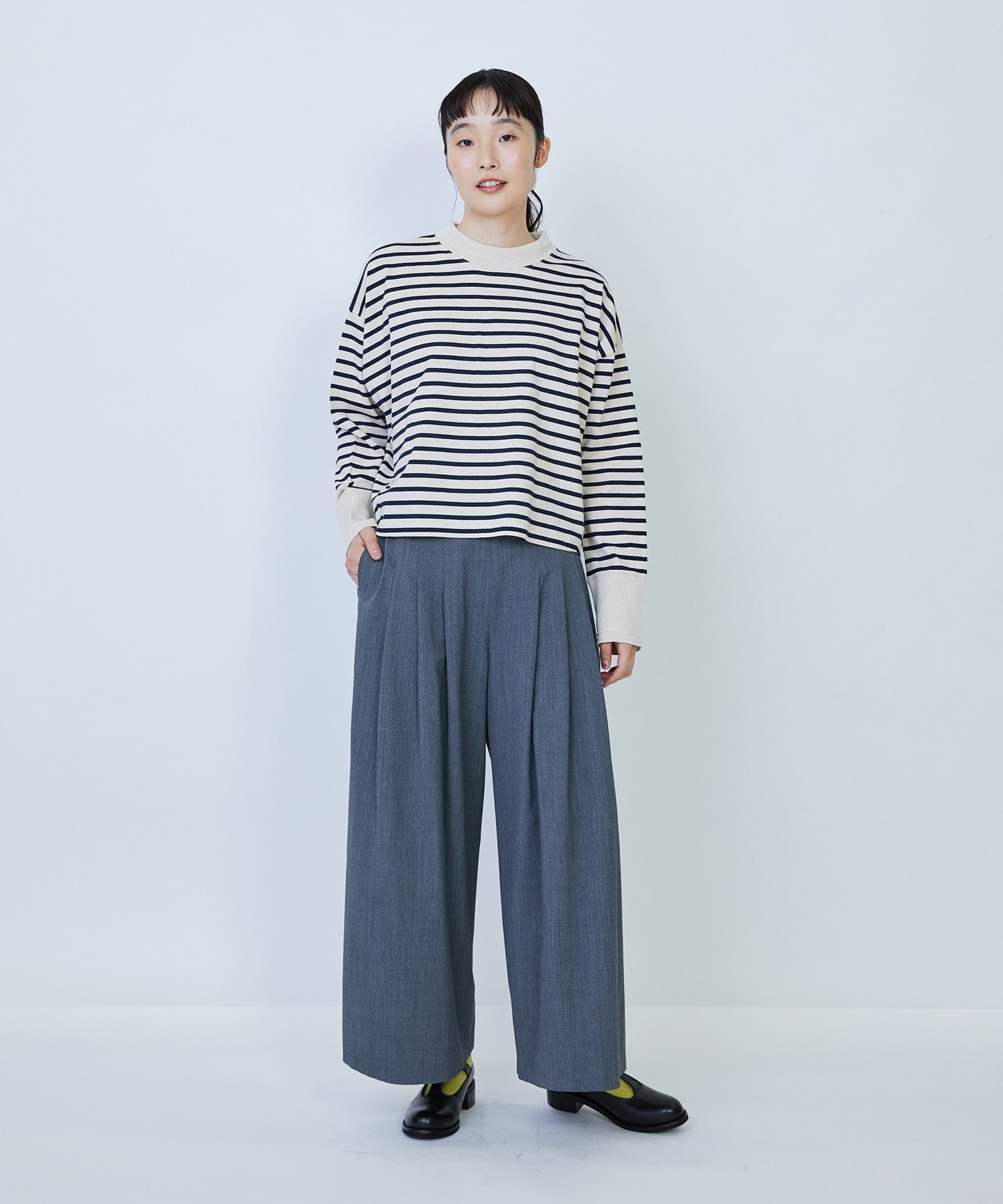 【LOISIR】ウール混ギャバワイドパンツ 詳細画像 ブラック 18