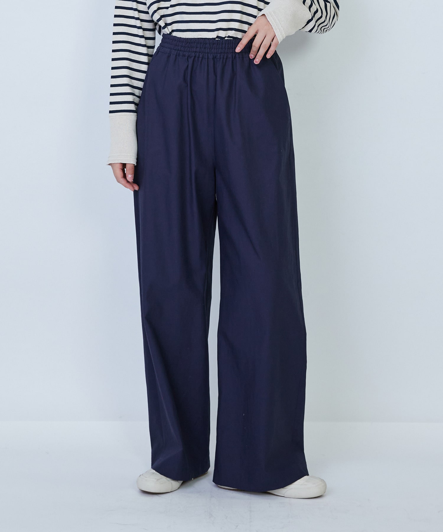 【LOISIR】コットンタイプライターワイドパンツ 詳細画像 ネイビー 1